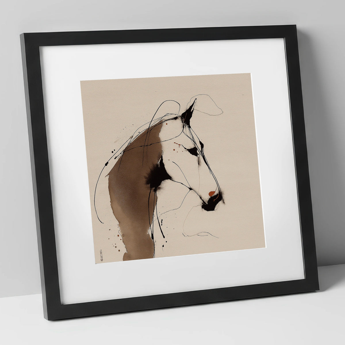 Minimalist Sepia Horse Portrait horse portrait art print in black frame