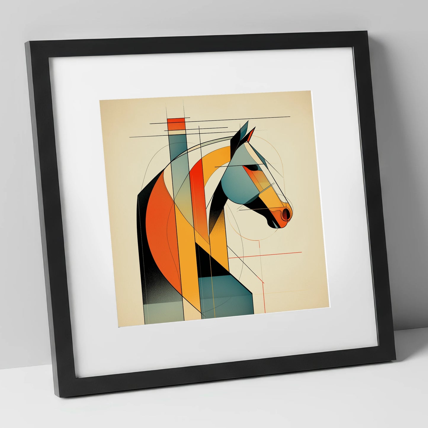 Structured Equine Form horse portrait art print in black frame
