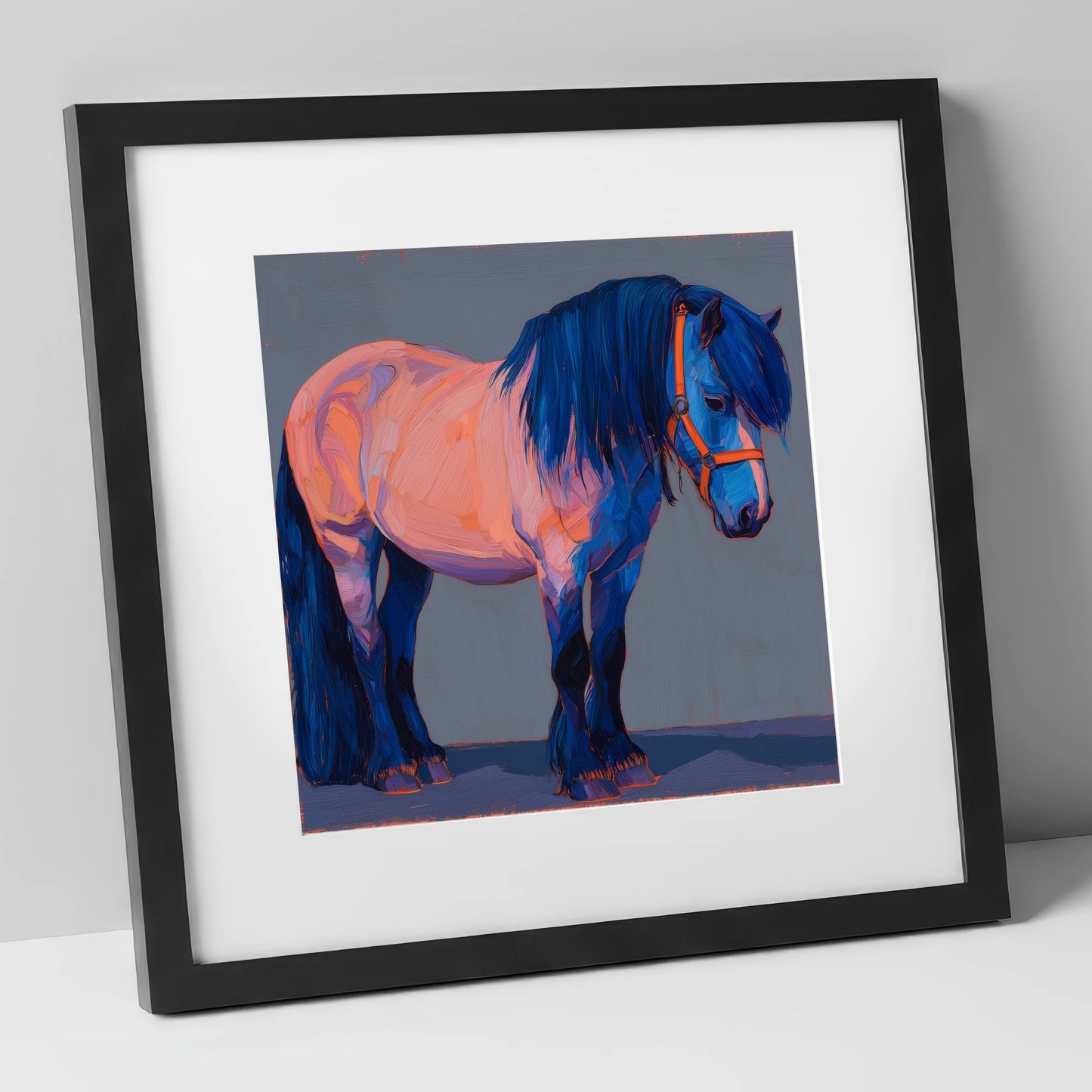 Cobalt Shadows Heavy Cob horse breed art print in black frame