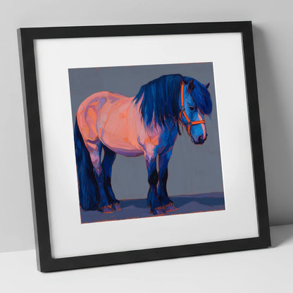 Cobalt Shadows Heavy Cob horse breed art print in black frame