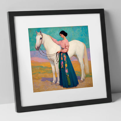 Vibrant Connection horse & rider art print in black frame