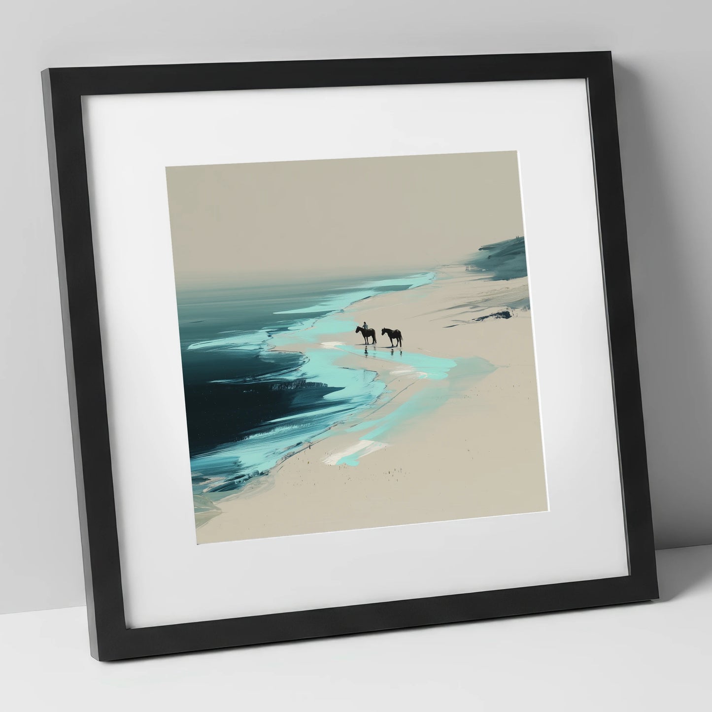 Edge of the Tide horse landscape art print in black frame