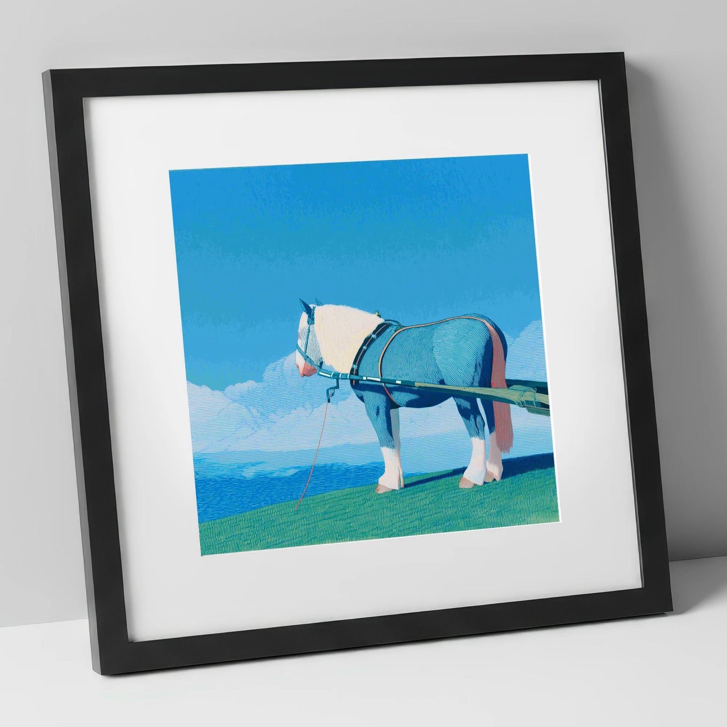 Steadfast Horizon working horse art print in black frame