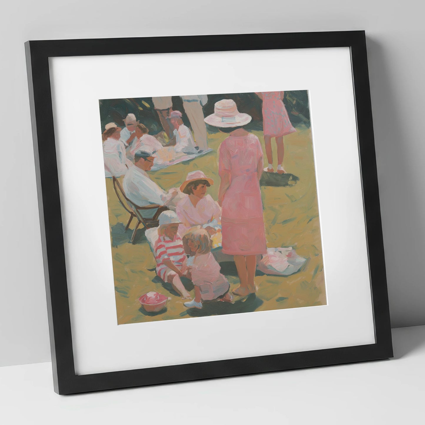 Summer Race Enclosure racing horse art print in black frame
