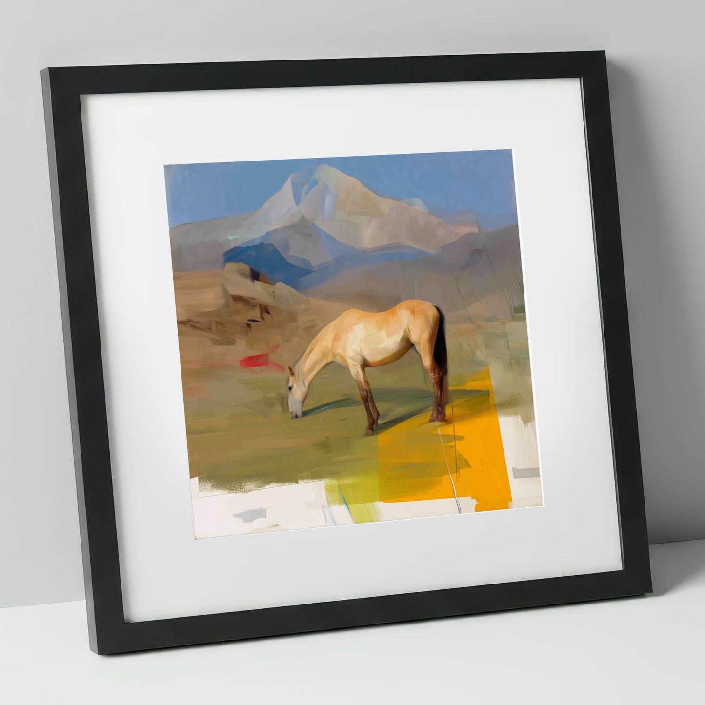 Golden Mountain Pasture horse landscape art print in black frame