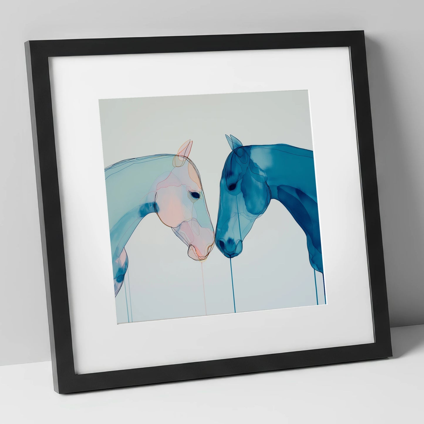 Whispered Blue Greeting horse portrait art print in black frame