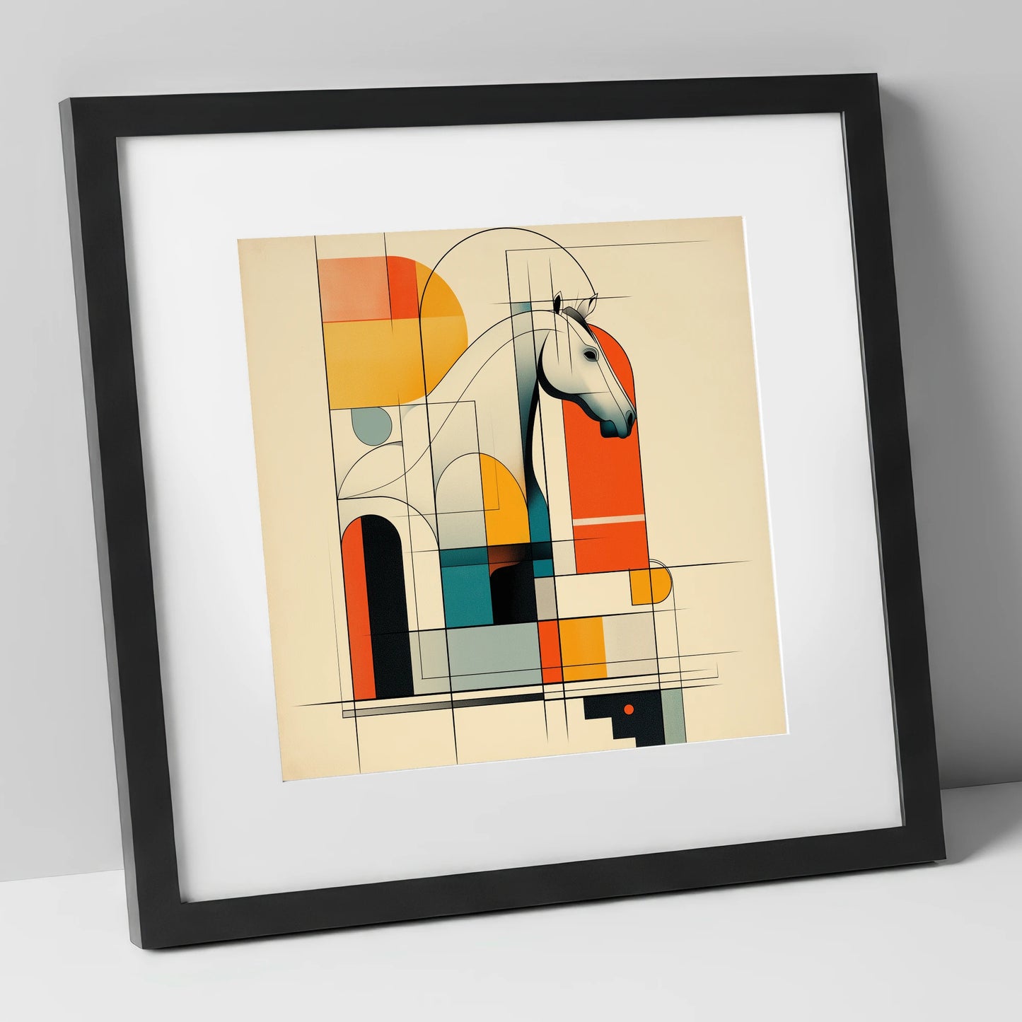 Architectural Equine Profile horse stable art print in black frame