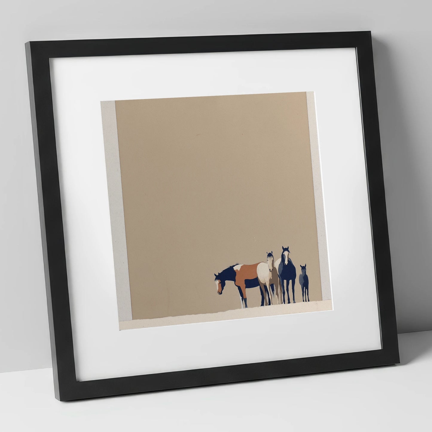Quiet Desert Herd wild horses art print in black frame