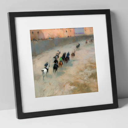 The Thundering Pack polo horse art print in black frame