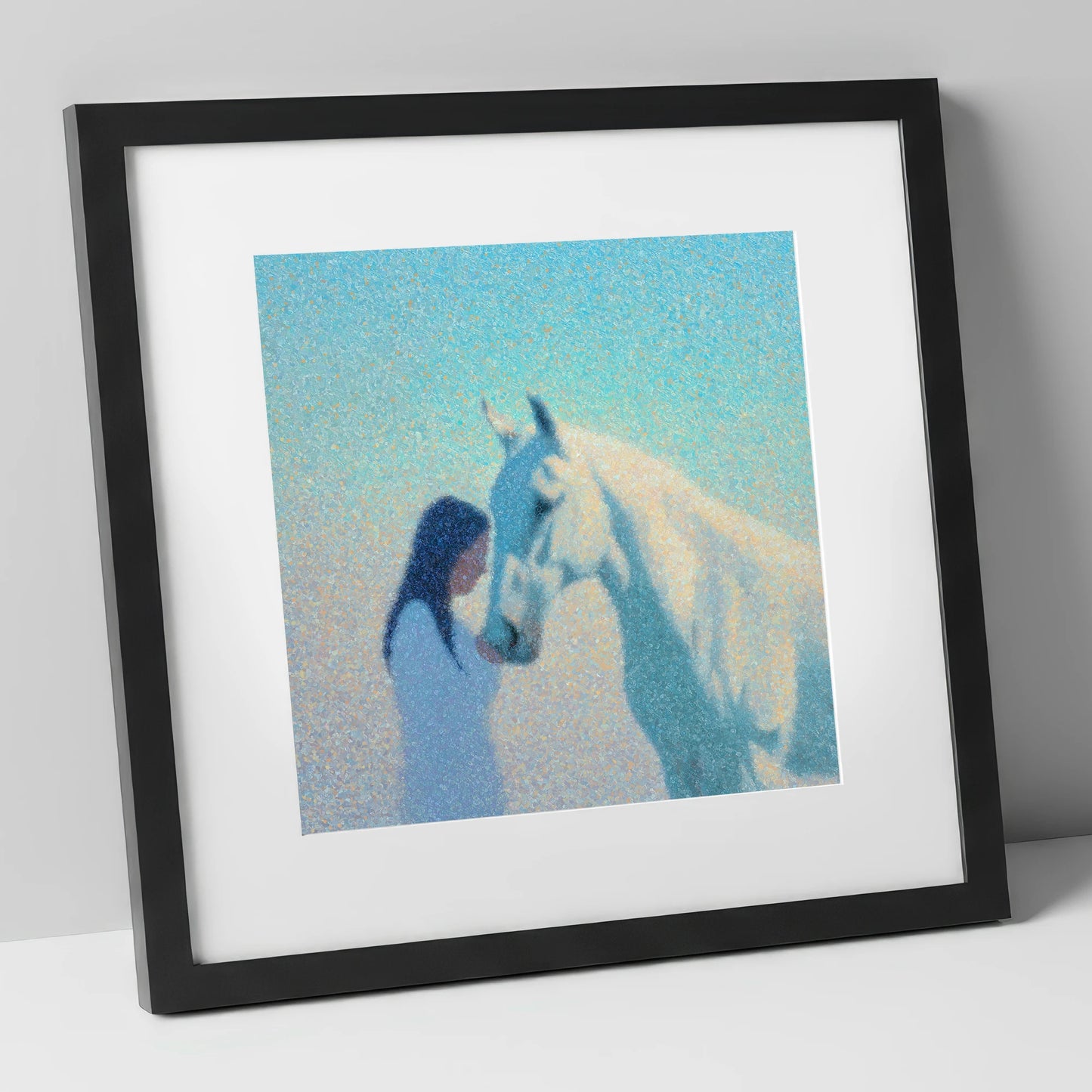 Luminous Connection horse & rider art print in black frame