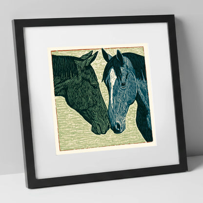 Kindred Spirits horse portrait art print in black frame