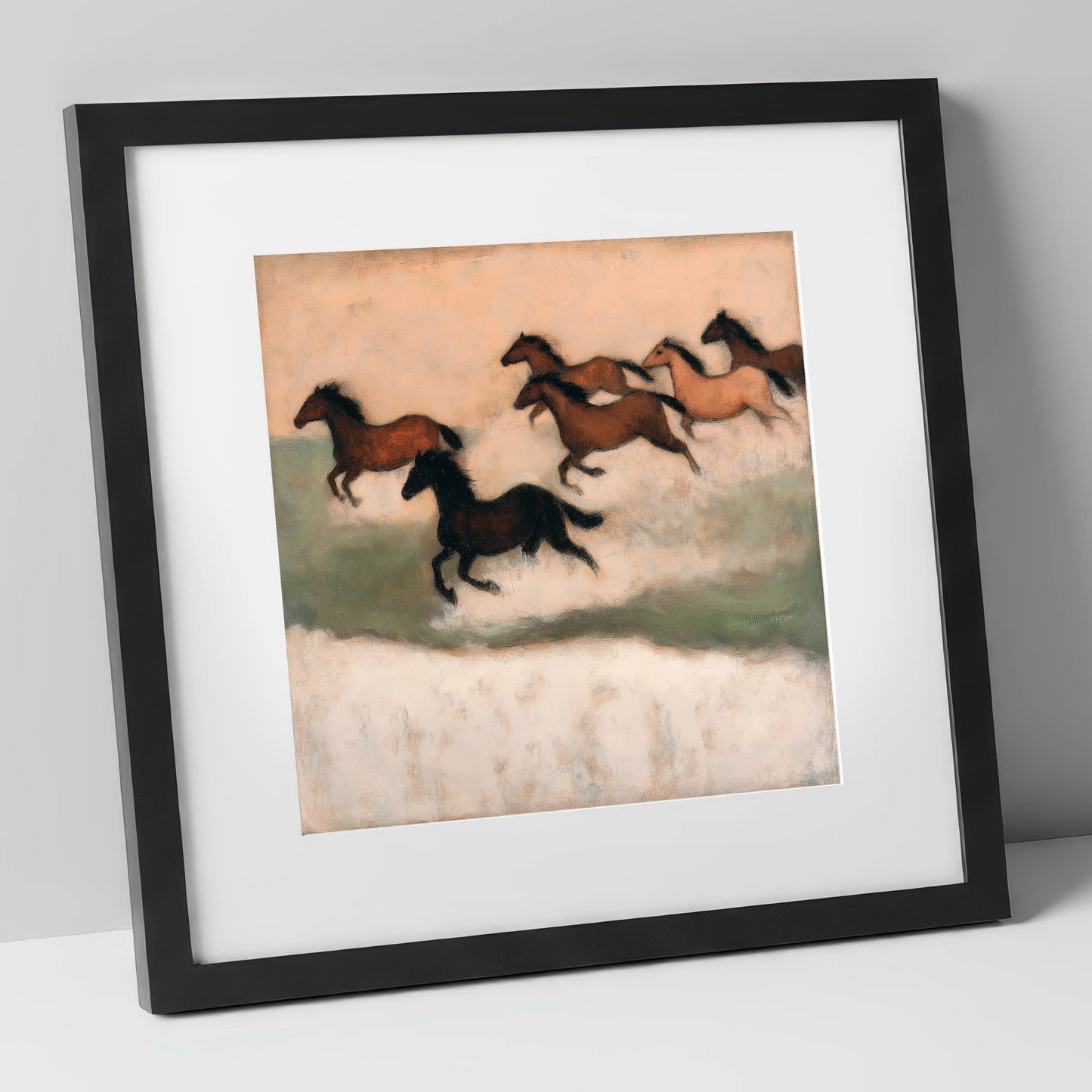 Silhouettes in the Dust wild horses art print in black frame