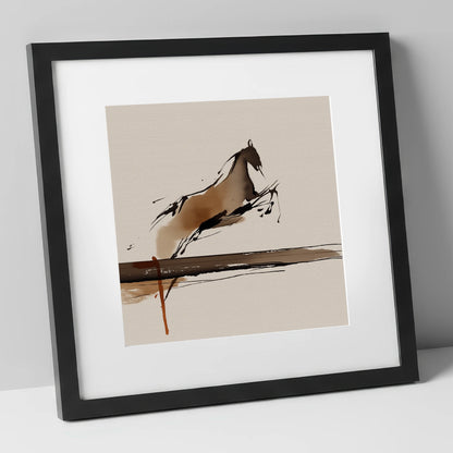 Airborne Elegance show jumping horse art print in black frame