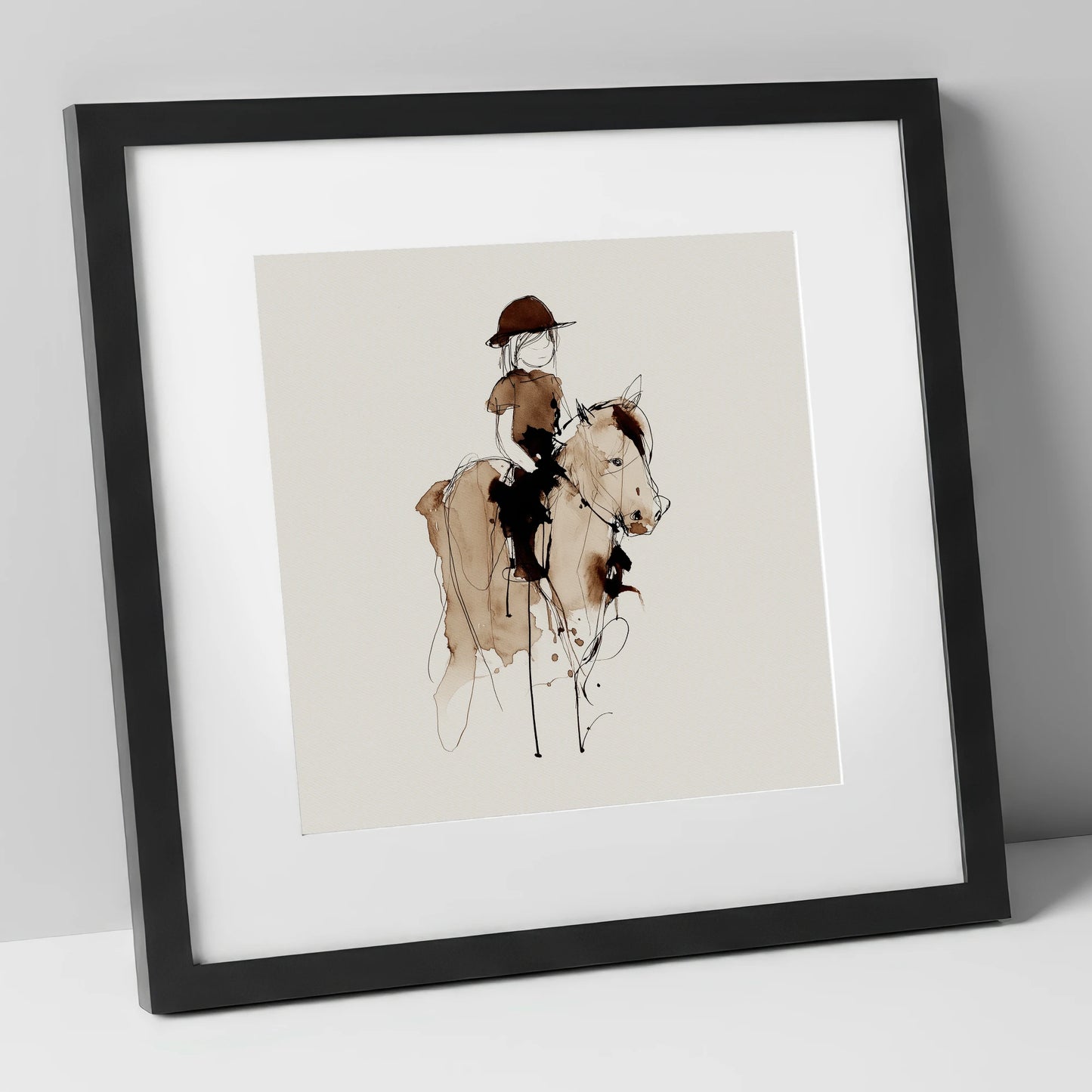 The Young Equestrian horse & rider art print in black frame