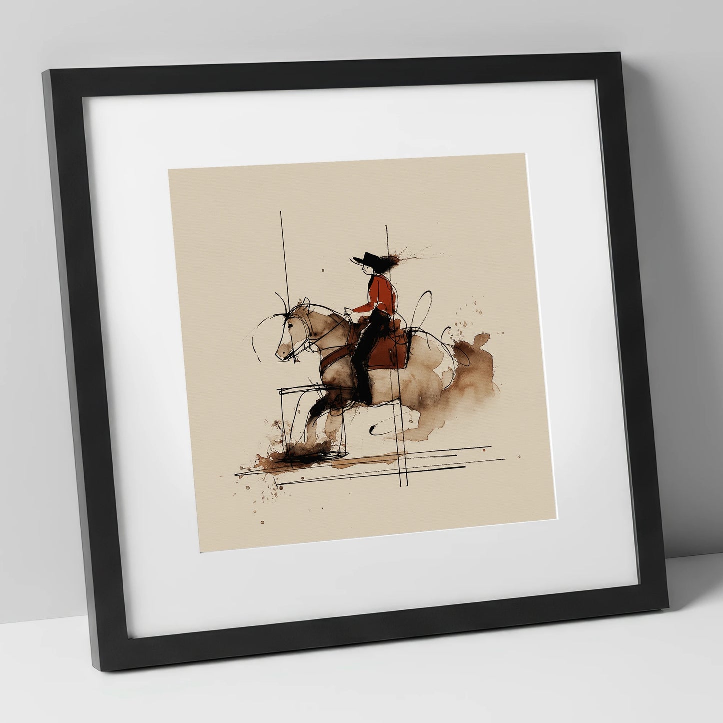 Crimson Western Rider western horse art print in black frame