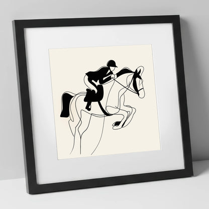 Grace in Flight show jumping horse art print in black frame