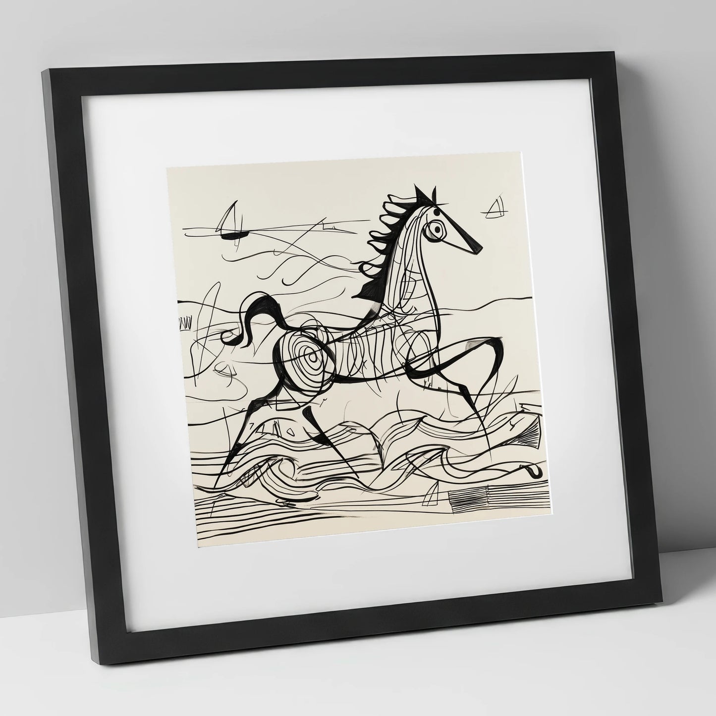 Structural Seaside Canter beach horse art print in black frame