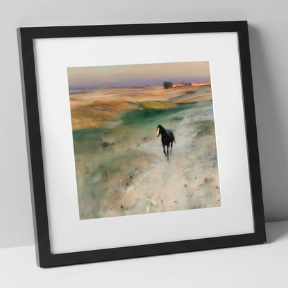 Heading Home horse landscape art print in black frame