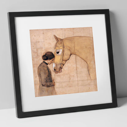 The Silent Language horse & rider art print in black frame