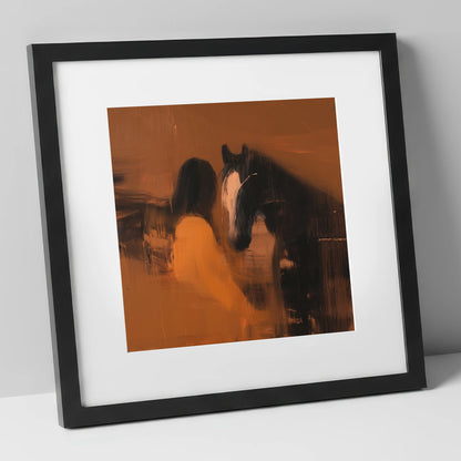 Unspoken Bond horse & rider art print in black frame
