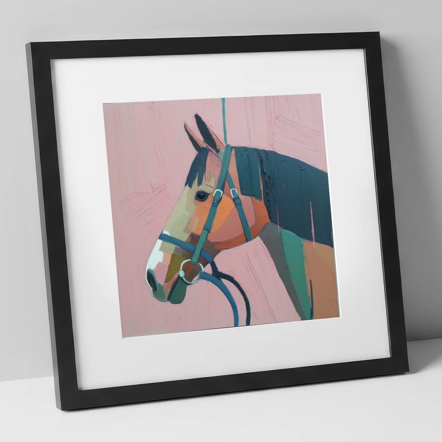 Abstract Rose Profile horse portrait art print in black frame