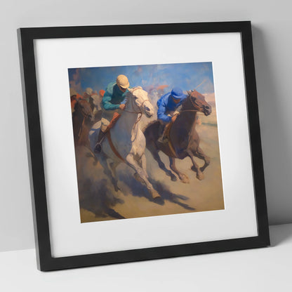 The Final Furlong racing horse art print in black frame