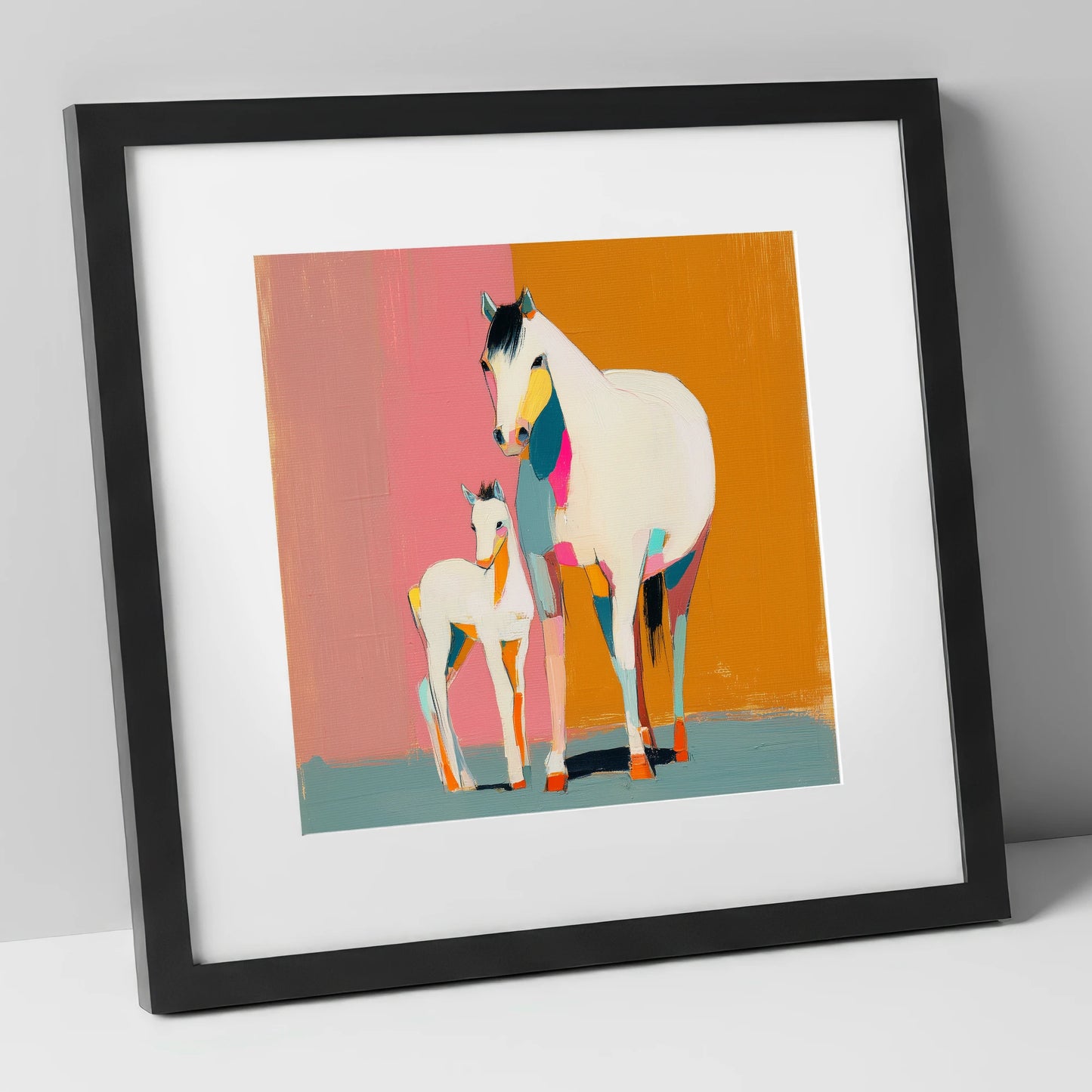 Vibrant Mare And Foal mare & foal art print in black frame