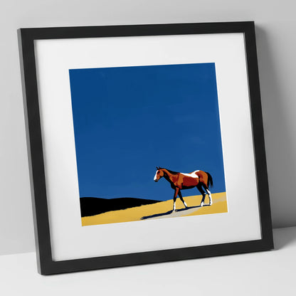 The Cobalt Horizon horse landscape art print in black frame