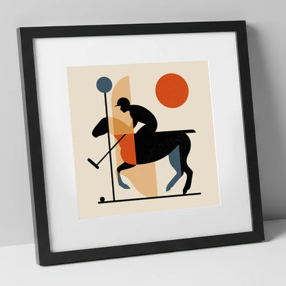 Retro Polo Strike polo horse art print in black frame