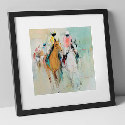 Echoes of the Turf racing horse art print in black frame