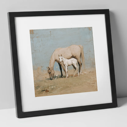 The Quiet Pasture mare & foal art print in black frame