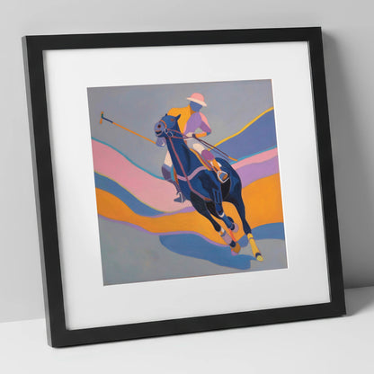 Dynamic Polo Pursuit polo horse art print in black frame