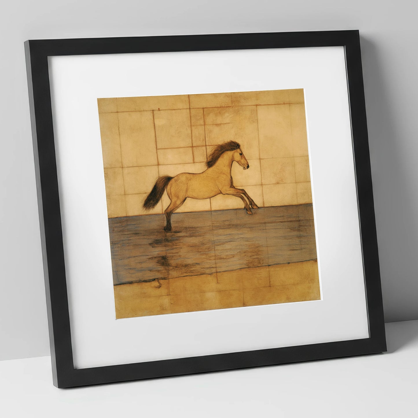 Classical Canter Study horse portrait art print in black frame