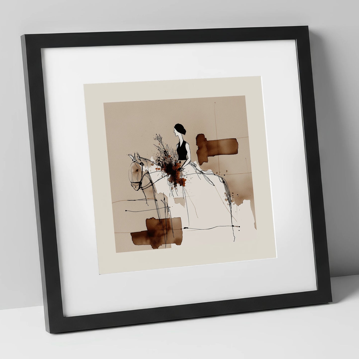 Graceful Partnership horse & rider art print in black frame