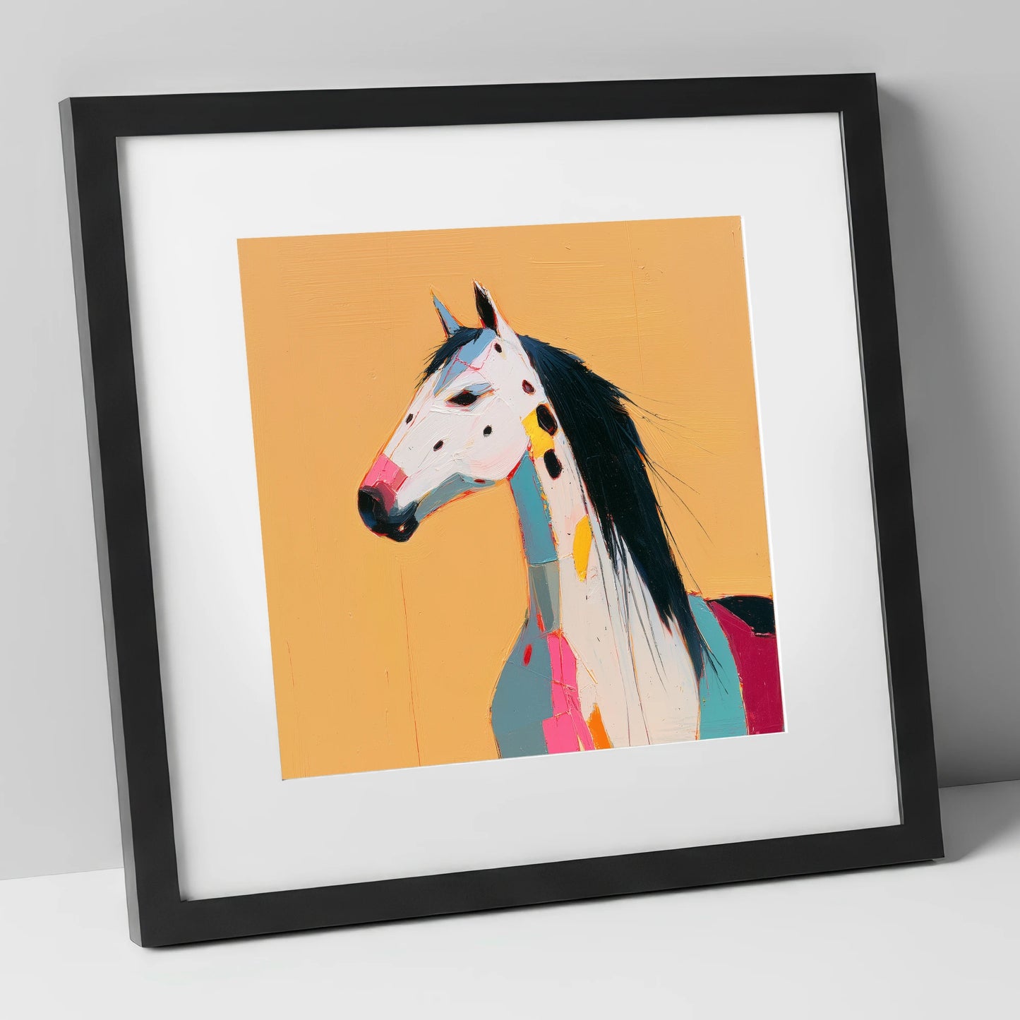 Vibrant Appaloosa Portrait horse breed art print in black frame