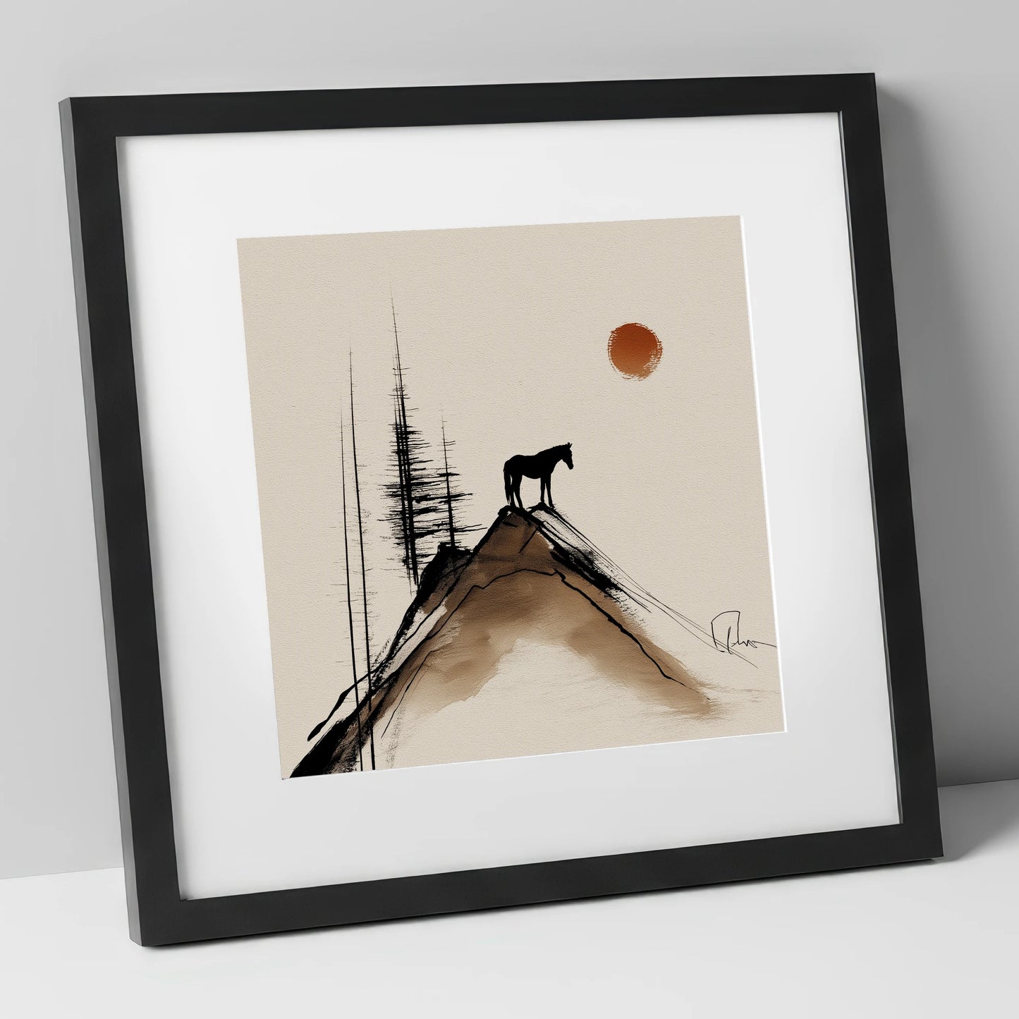 The Mountain Sentinel horse landscape art print in black frame
