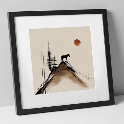 The Mountain Sentinel horse landscape art print in black frame