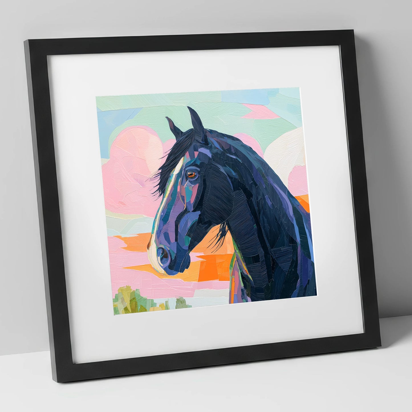 Vivid Midnight Profile horse breed art print in black frame
