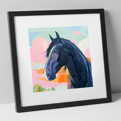 Vivid Midnight Profile horse breed art print in black frame