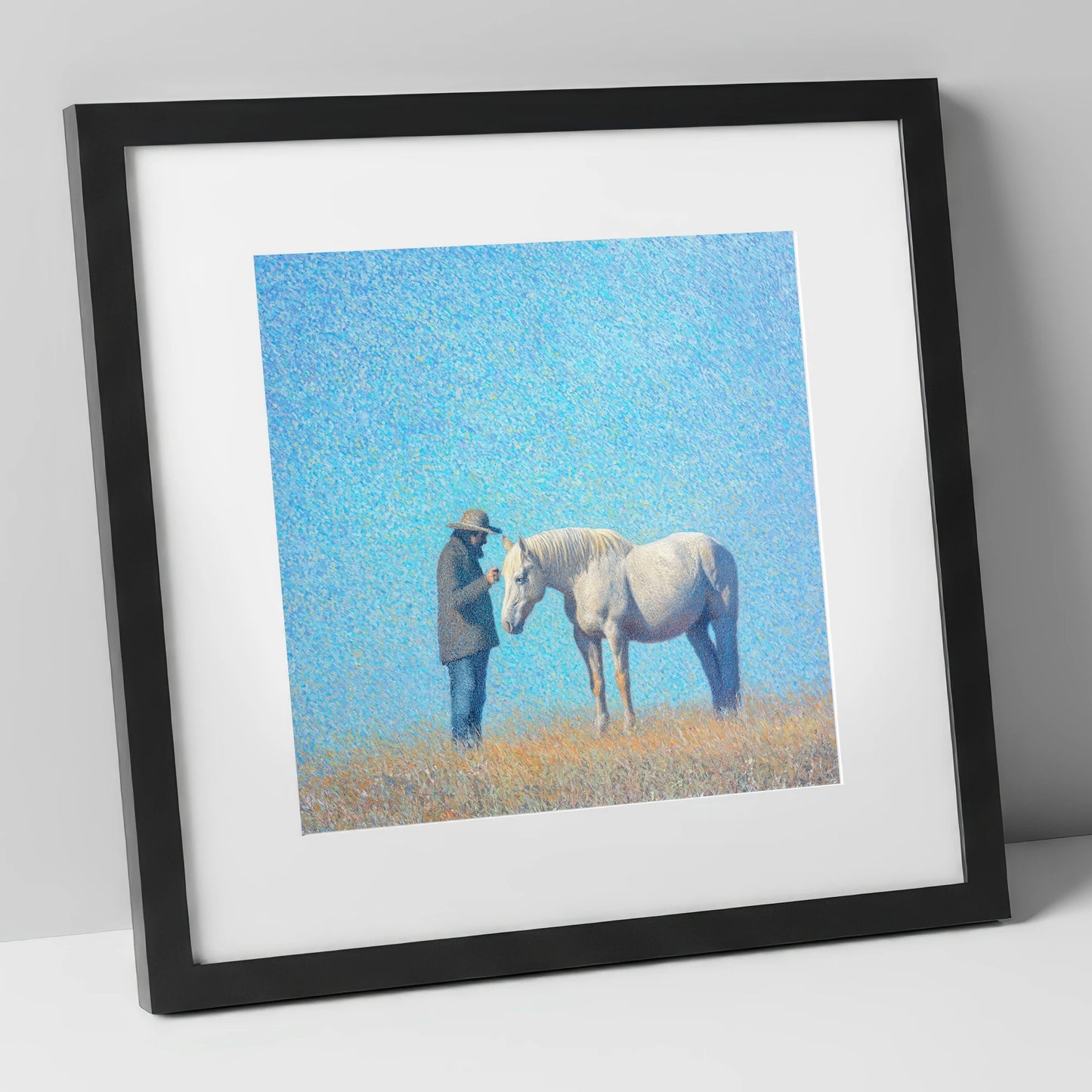 Luminous Connection horse & rider art print in black frame
