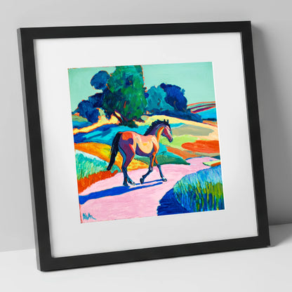 Technicolour Trot horse breed art print in black frame