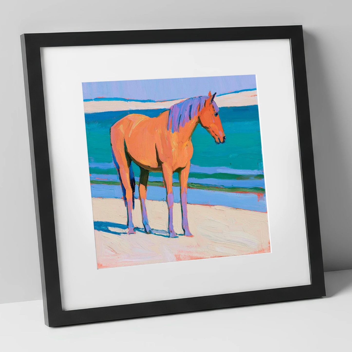 Vivid Coastal Equine horse landscape art print in black frame