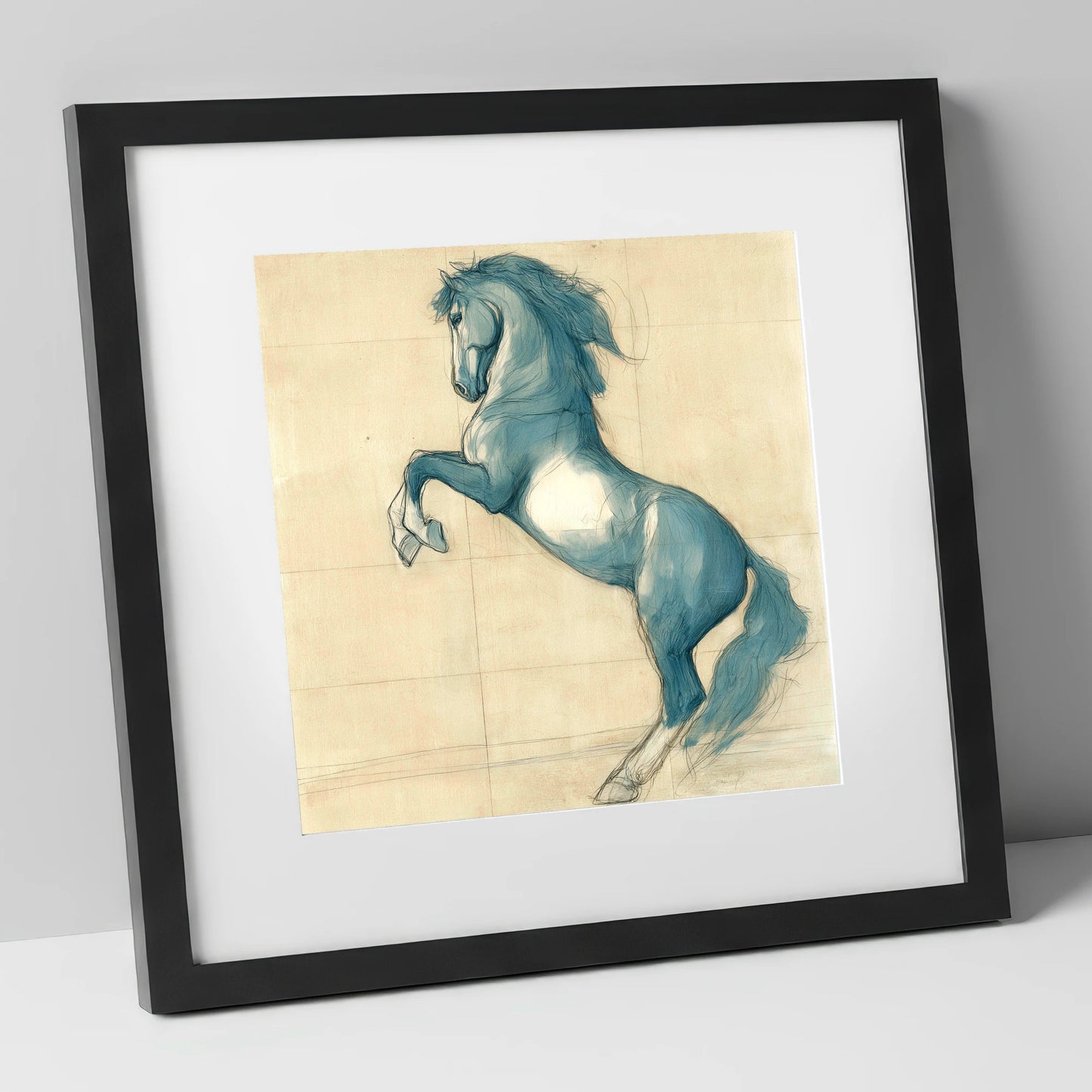 Azure Equine Study horse portrait art print in black frame