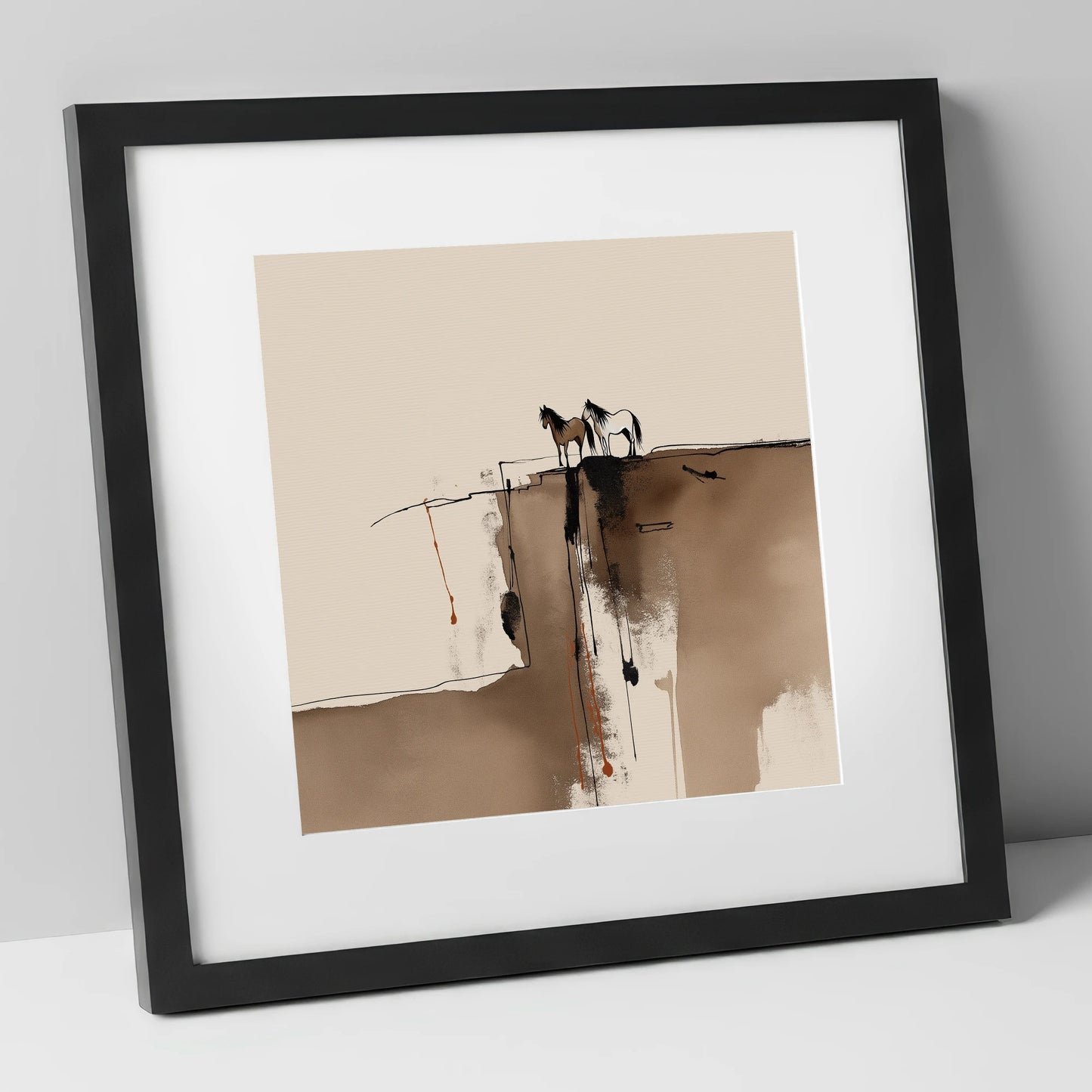 Horizon Companions wild horses art print in black frame