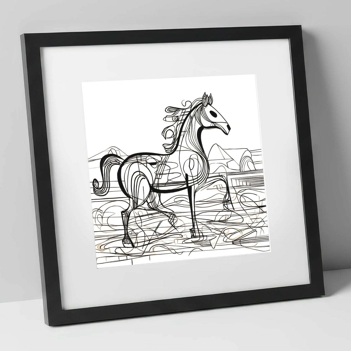 Coastline Contours beach horse art print in black frame