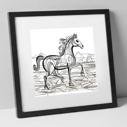 Coastline Contours beach horse art print in black frame