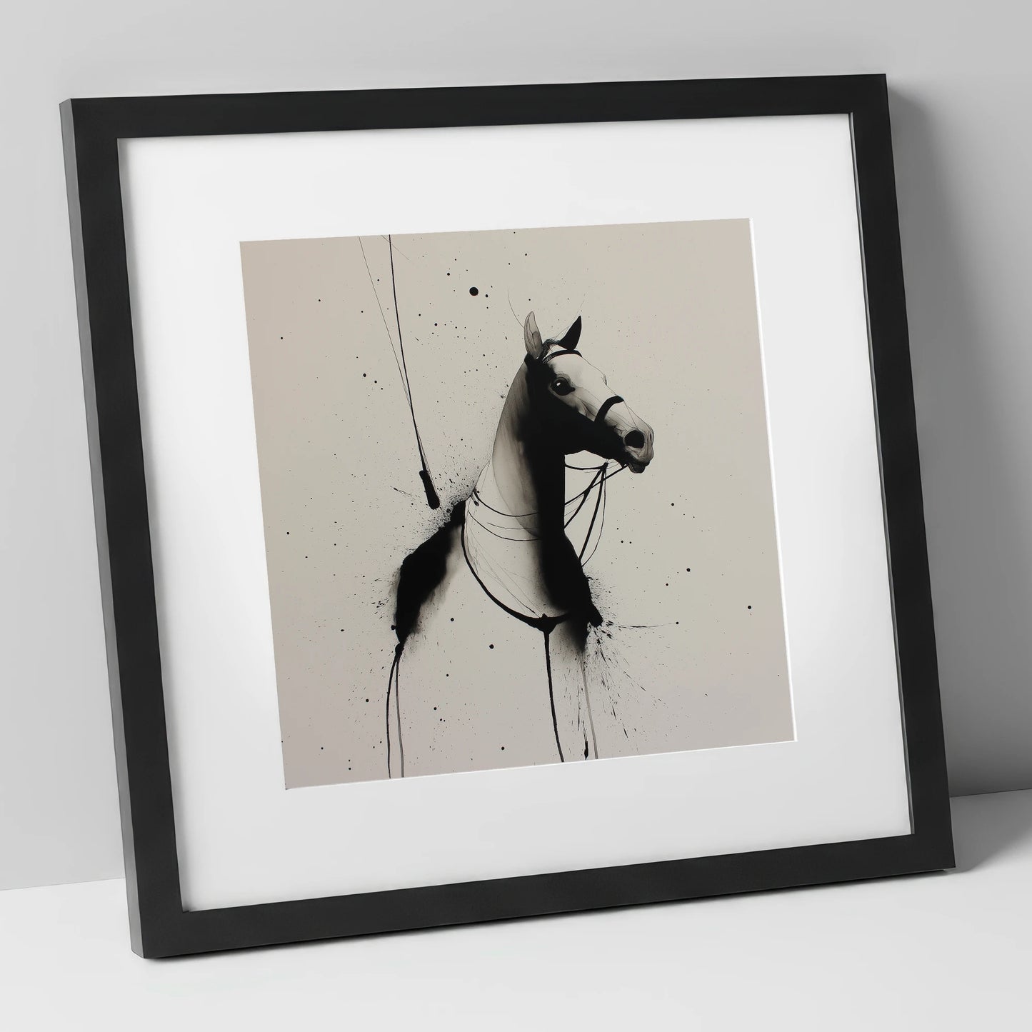 Inked Polo Silhouette polo horse art print in black frame