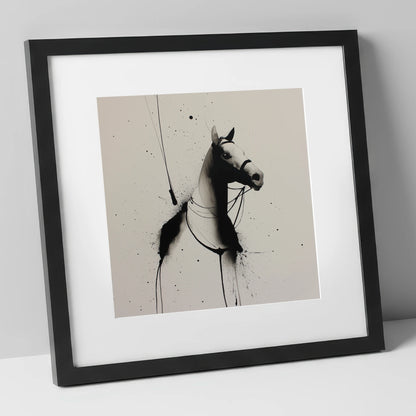 Inked Polo Silhouette polo horse art print in black frame