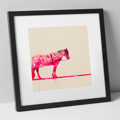 Vibrant Spotted Harness working horse art print in black frame
