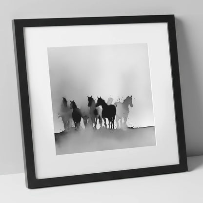 Ethereal Herd Silhouettes wild horses art print in black frame